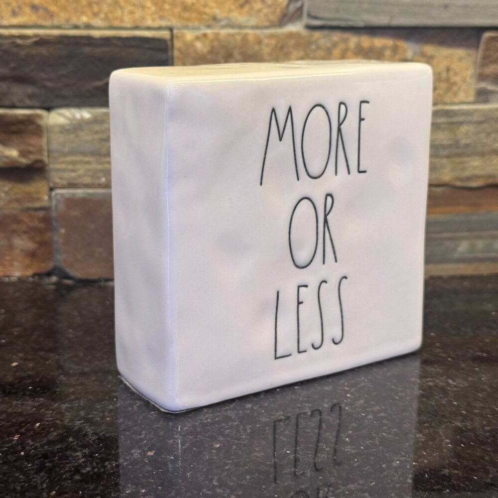 Rae Dunn "More Or Less" "Less is More" Inspirational Block, Two sided - Picture 3 of 7